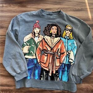 ZARA Graphic Crewneck Sweatshirt with Face Print